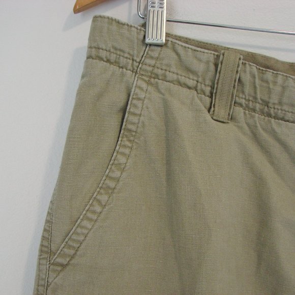 Khaki Cargo Shorts Flat Front Eddie Bauer Linen Cotton Utility Pockets Size 34 - Picture 6 of 10
